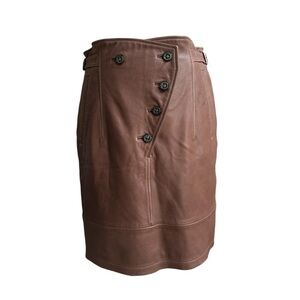 MaxMara Sportmax Code Brown Leather Button Front Knee-Length Pencil Skirt Sz 8
